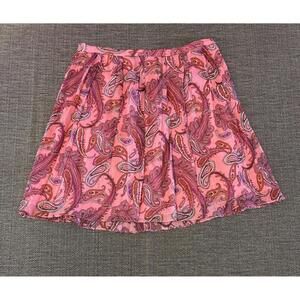 J. Crew Paisley Skirt Womens Sz 16 100% Silk Artsy Barbie Pink Career Wear